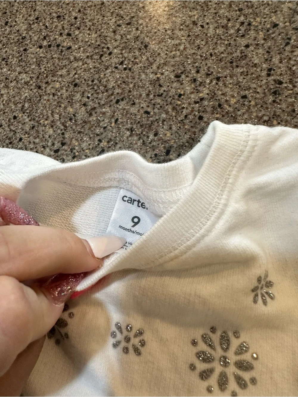 Carter's White Long-Sleeve Top with Silver Floral Print